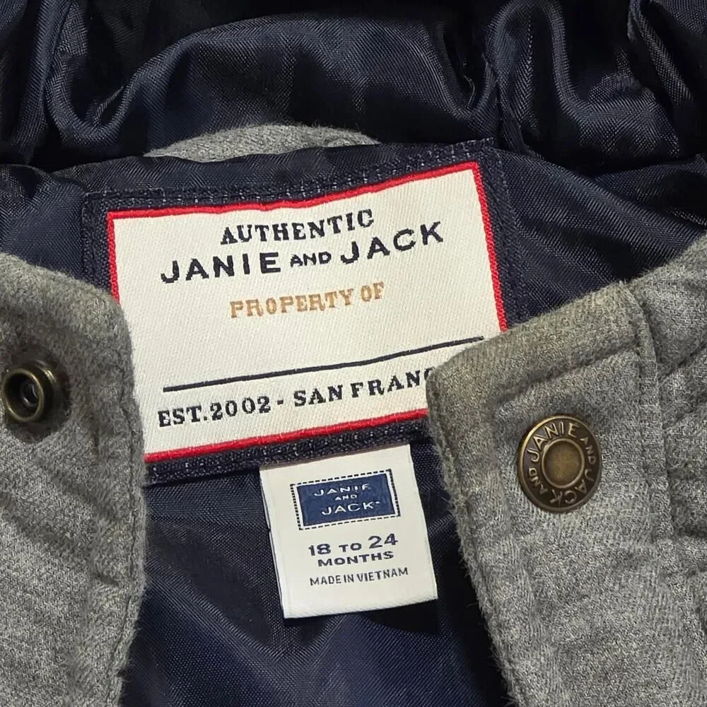 Janie and Jack Gray Quilted Puffer Jacket with hood for 18-24 Months